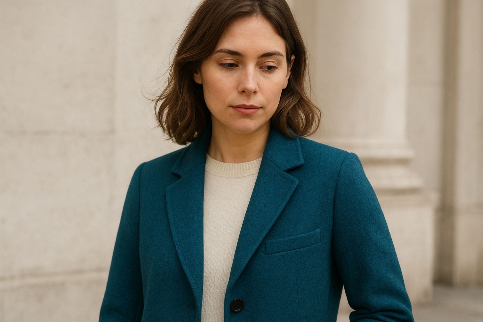 exemple de tenue avec un vêtement bleu canard