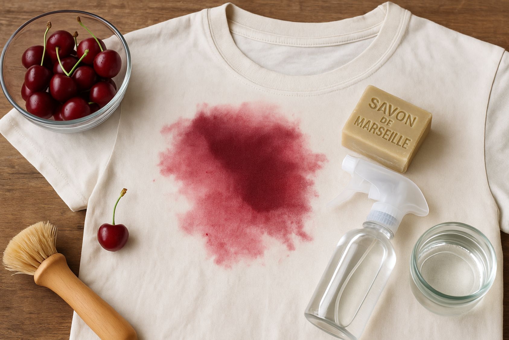 enlever une tache de cerise sur un vêtement