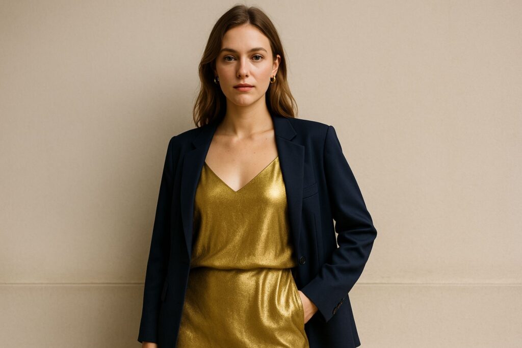 exemple de tenue avec un vêtement doré