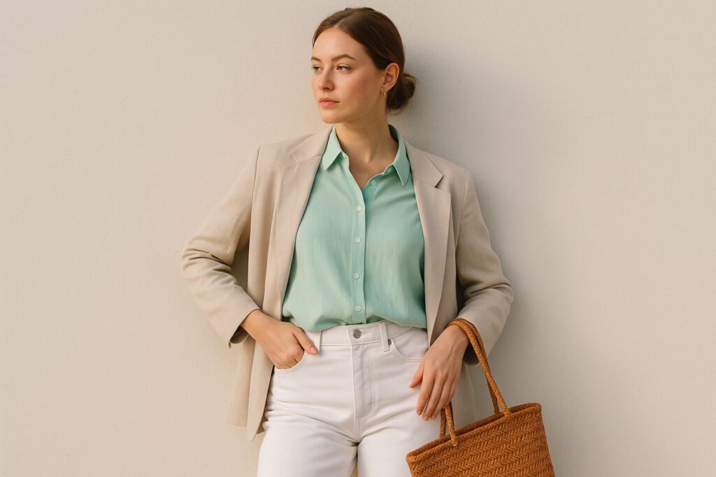 exemple de tenue avec un vêtement vert d'eau