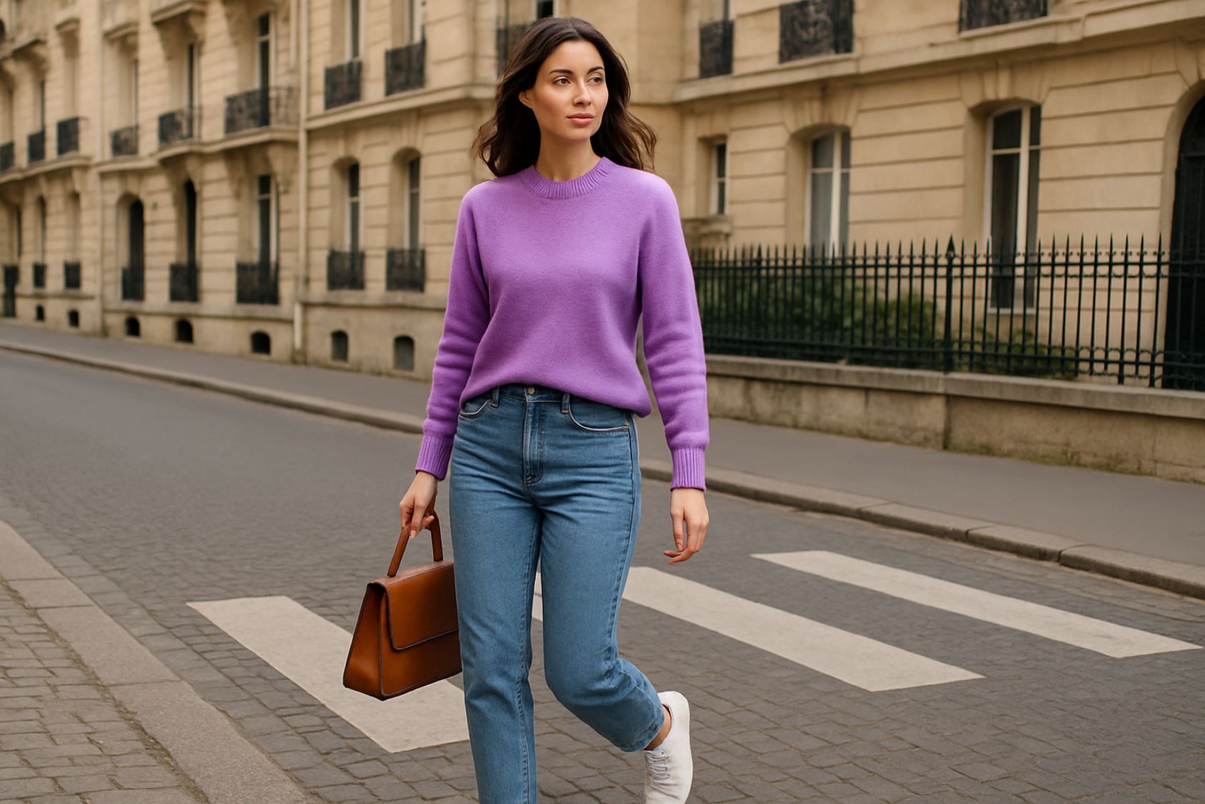 exemple de tenue avec un vêtement violet